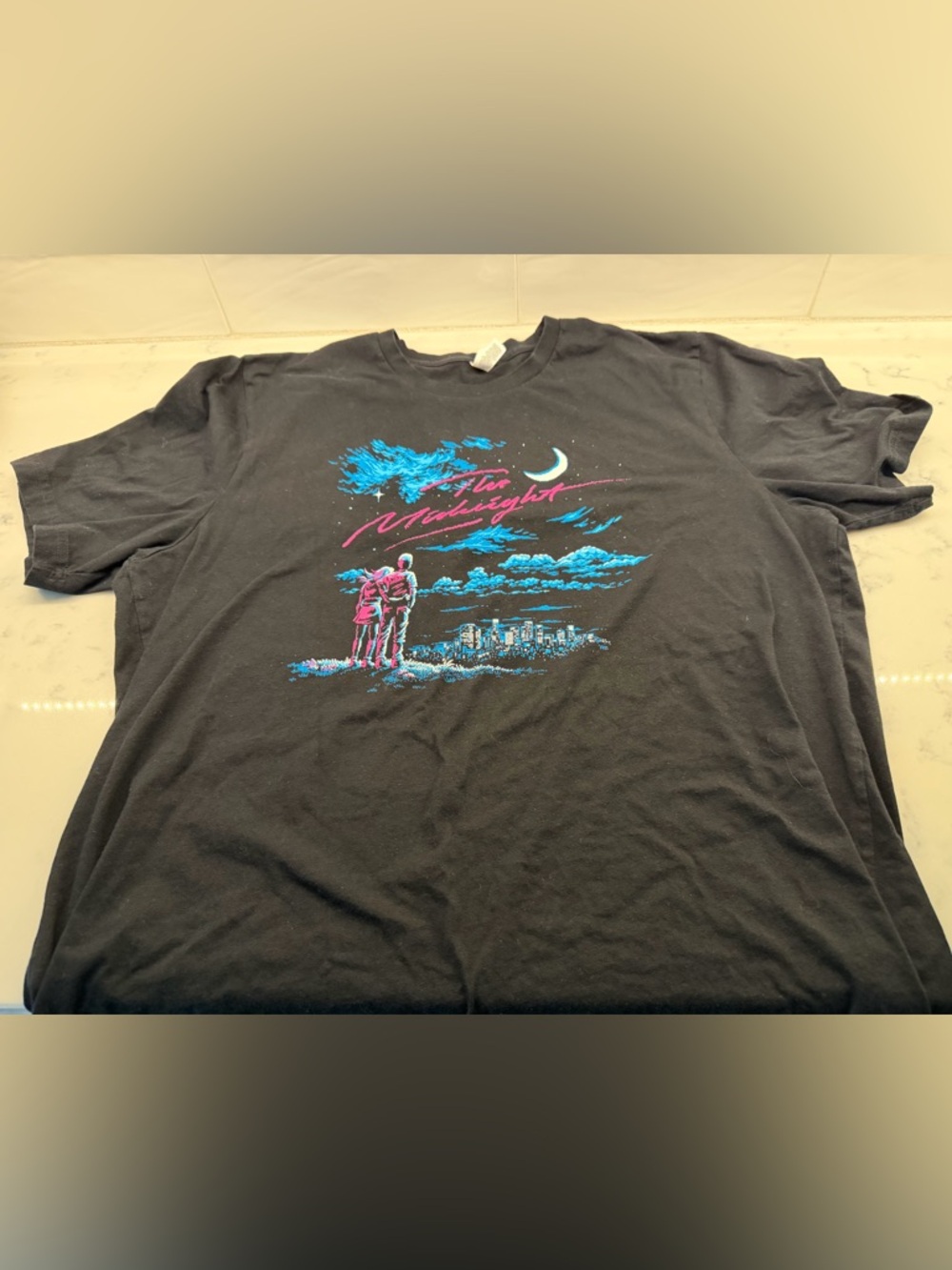 The Midnight band t-shirt Black with Neon Blue and Pink Cityscape Graphic